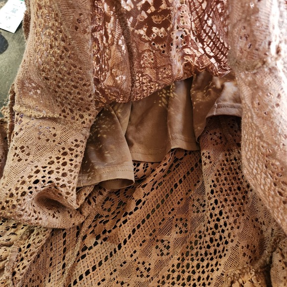 Vtg Solitaire Maxi Skirt Womens S Lace Tiered Western Cowgirl Gypsy Boho Brown - Picture 9 of 14